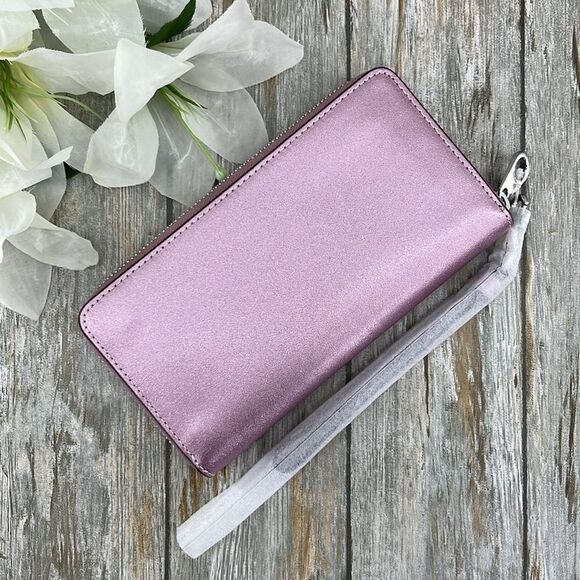 Coach Leather Metallic Pink Long Zip Around Wallet Bag Purse - Picture 5 of 11